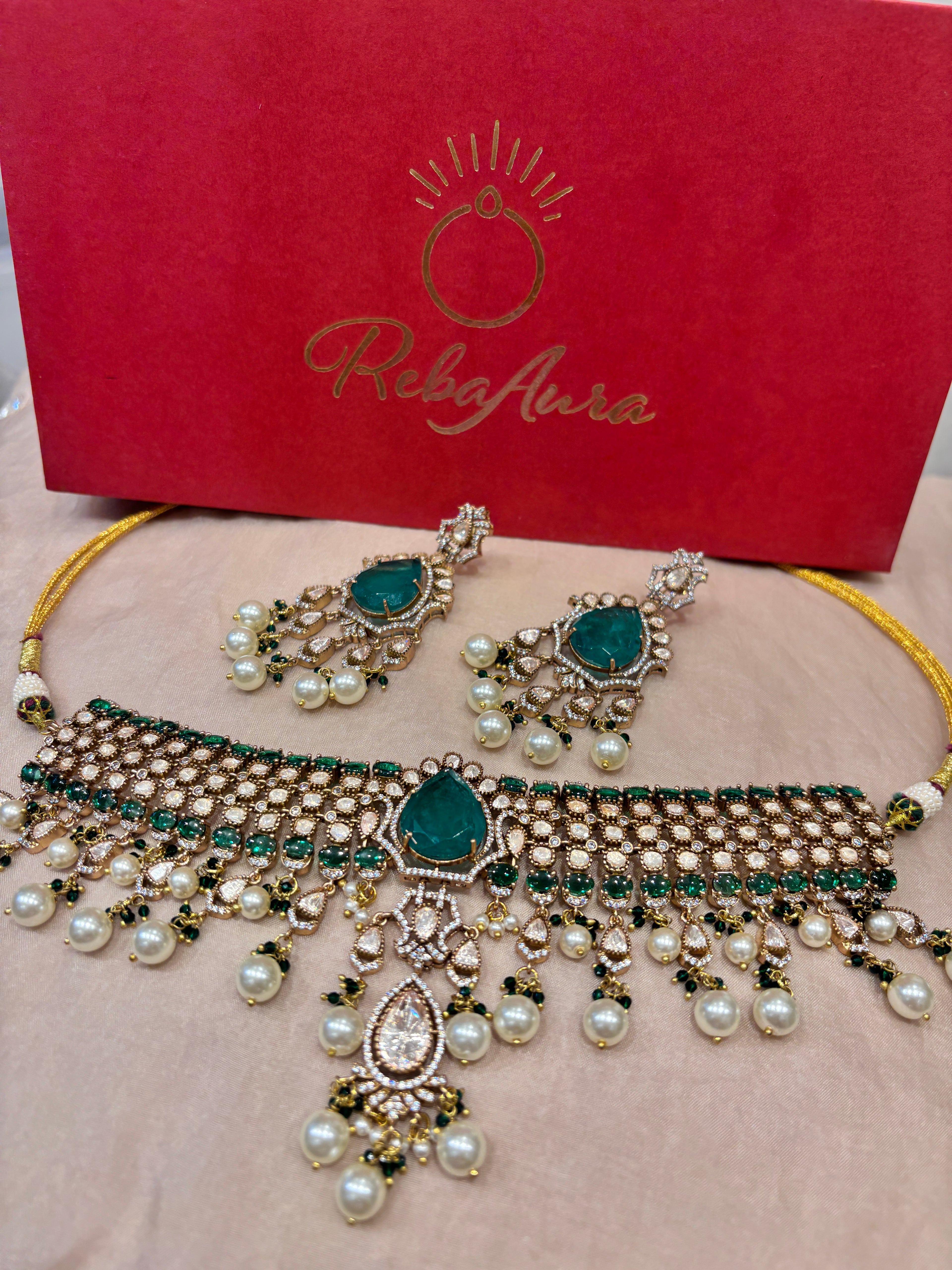 Naaz Moissanite polki set with Doublet stone and Pearl Work