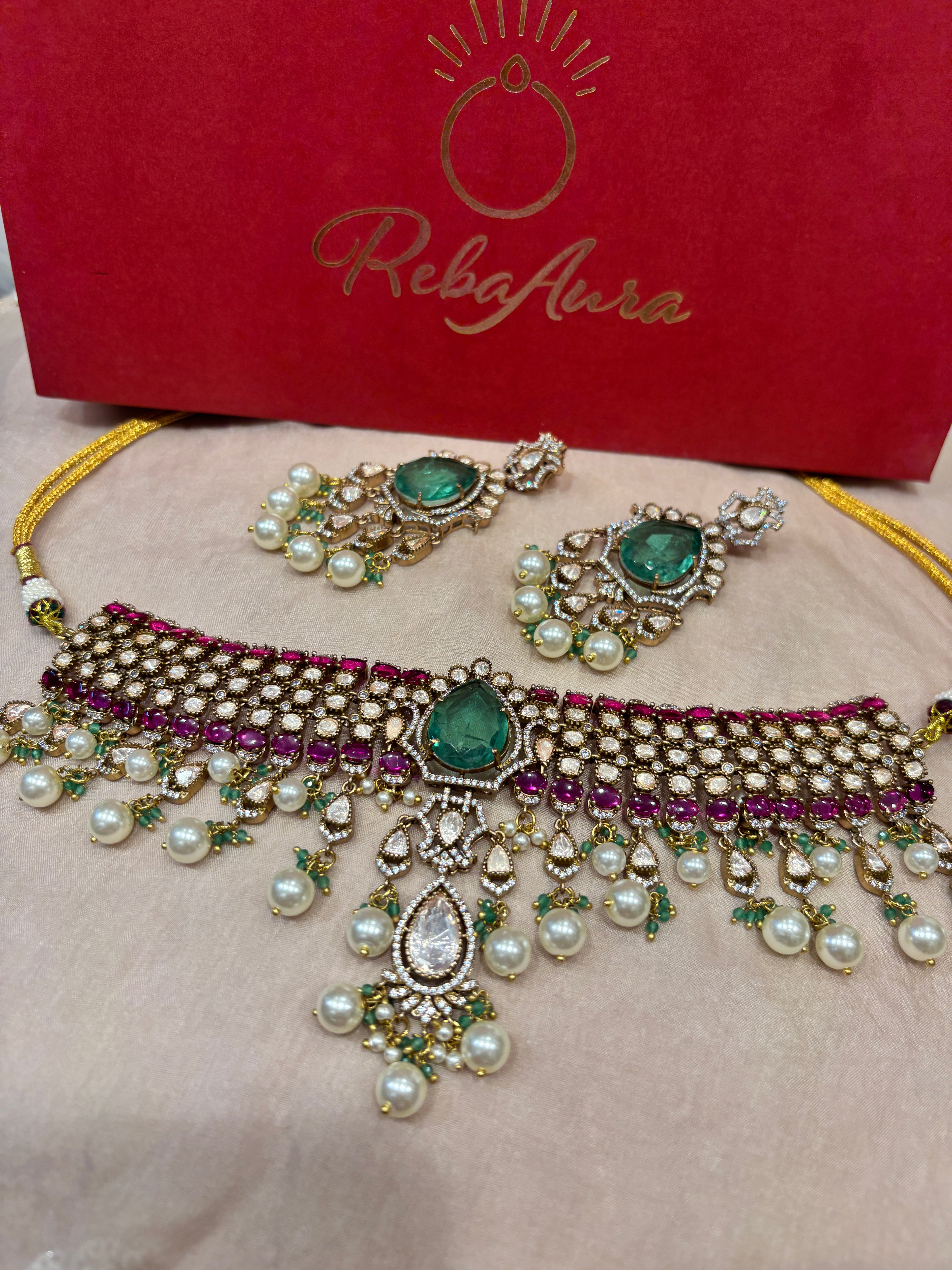 Naaz Moissanite polki set with Doublet stone and Pearl Work