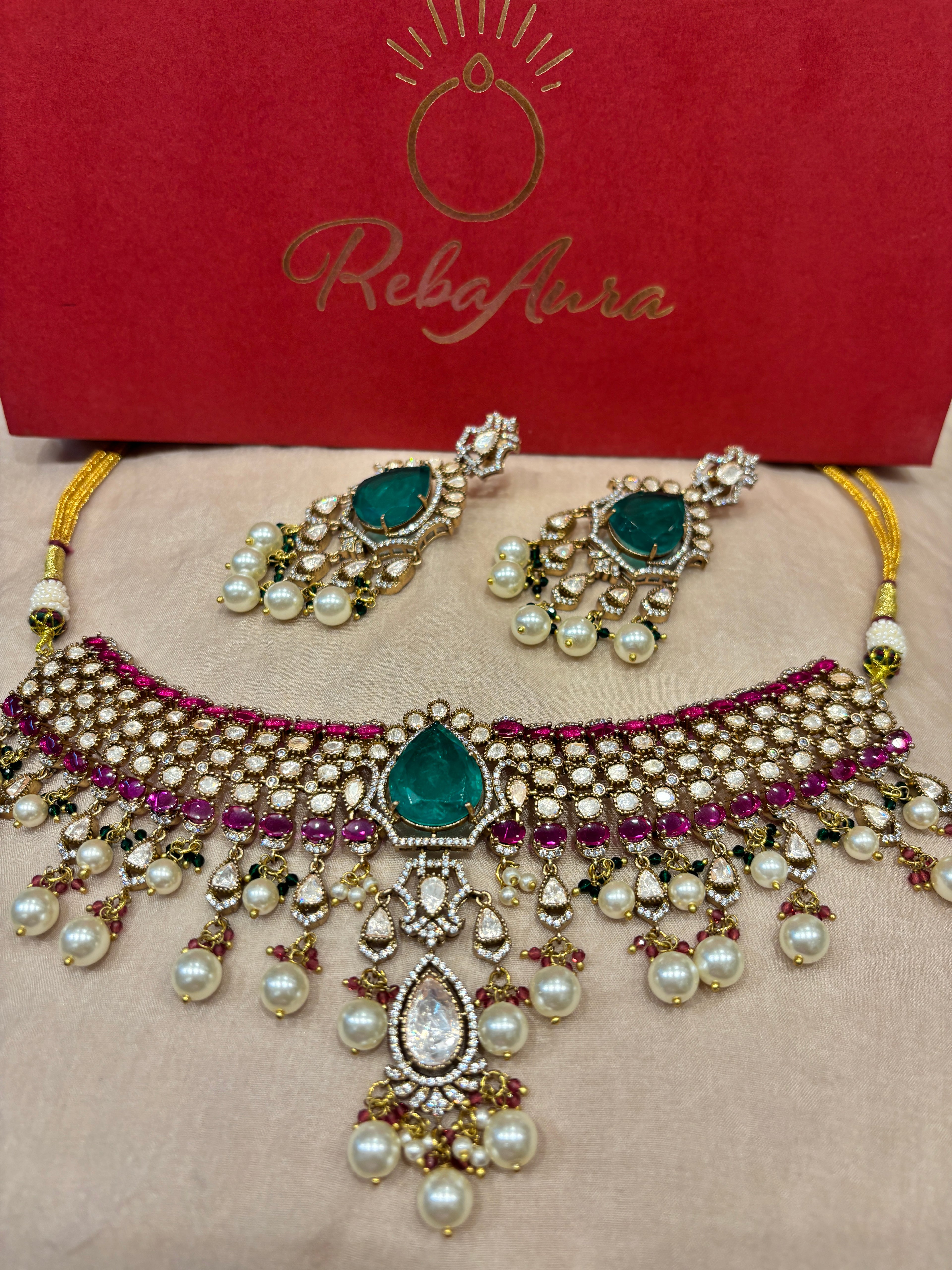 Naaz Moissanite polki set with Doublet stone and Pearl Work