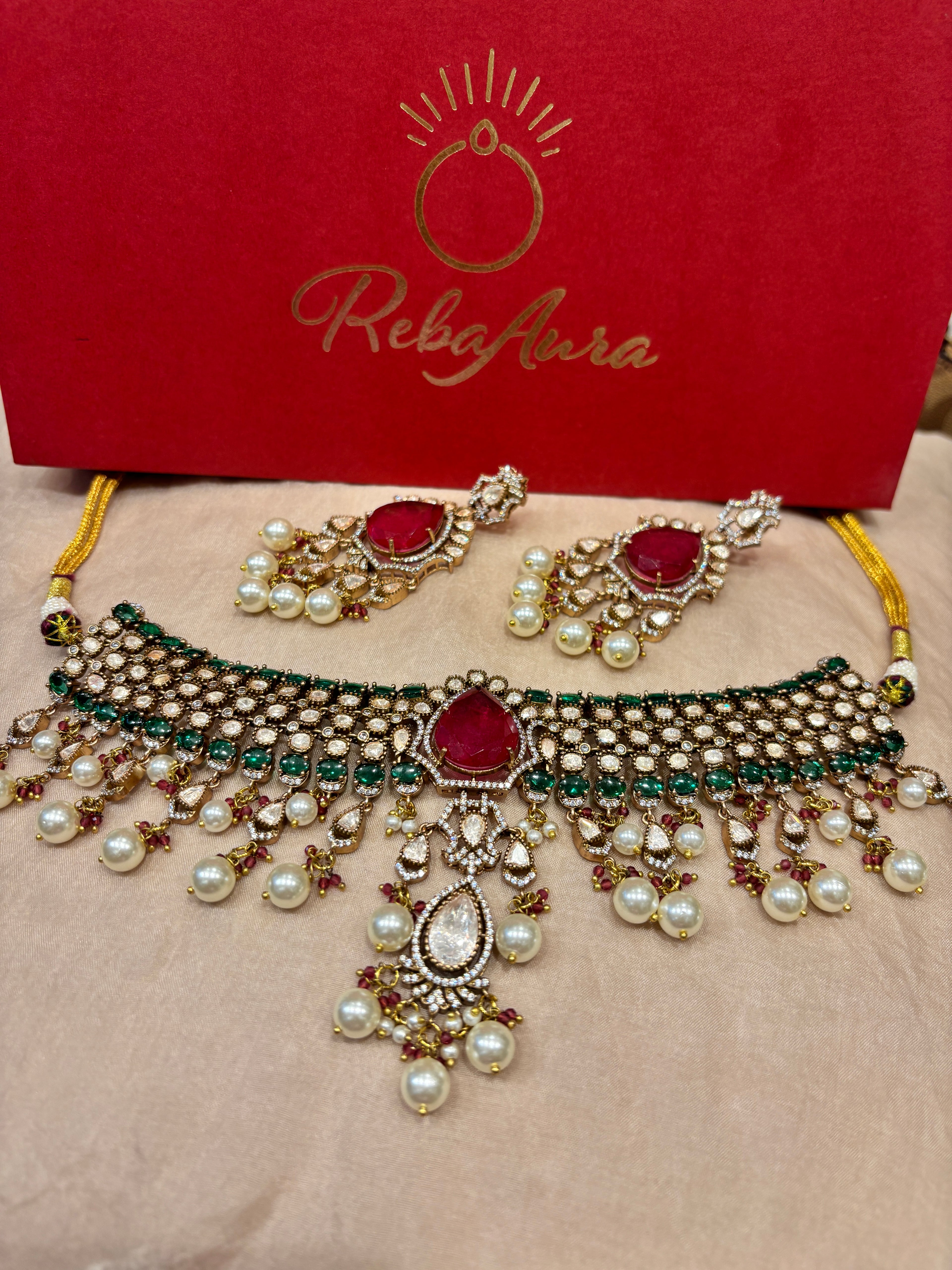 Naaz Moissanite polki set with Doublet stone and Pearl Work