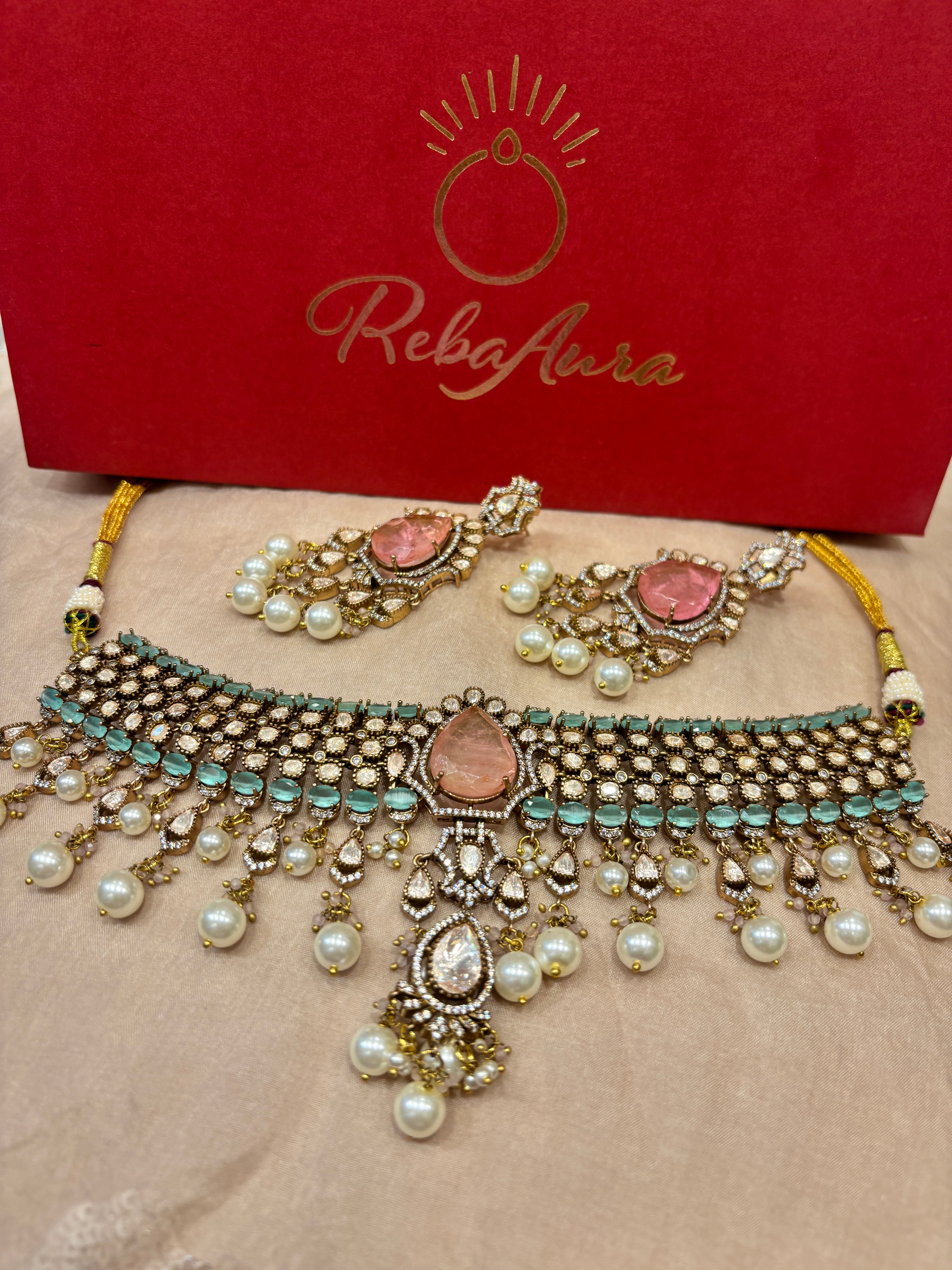 Naaz Moissanite polki set with Doublet stone and Pearl Work