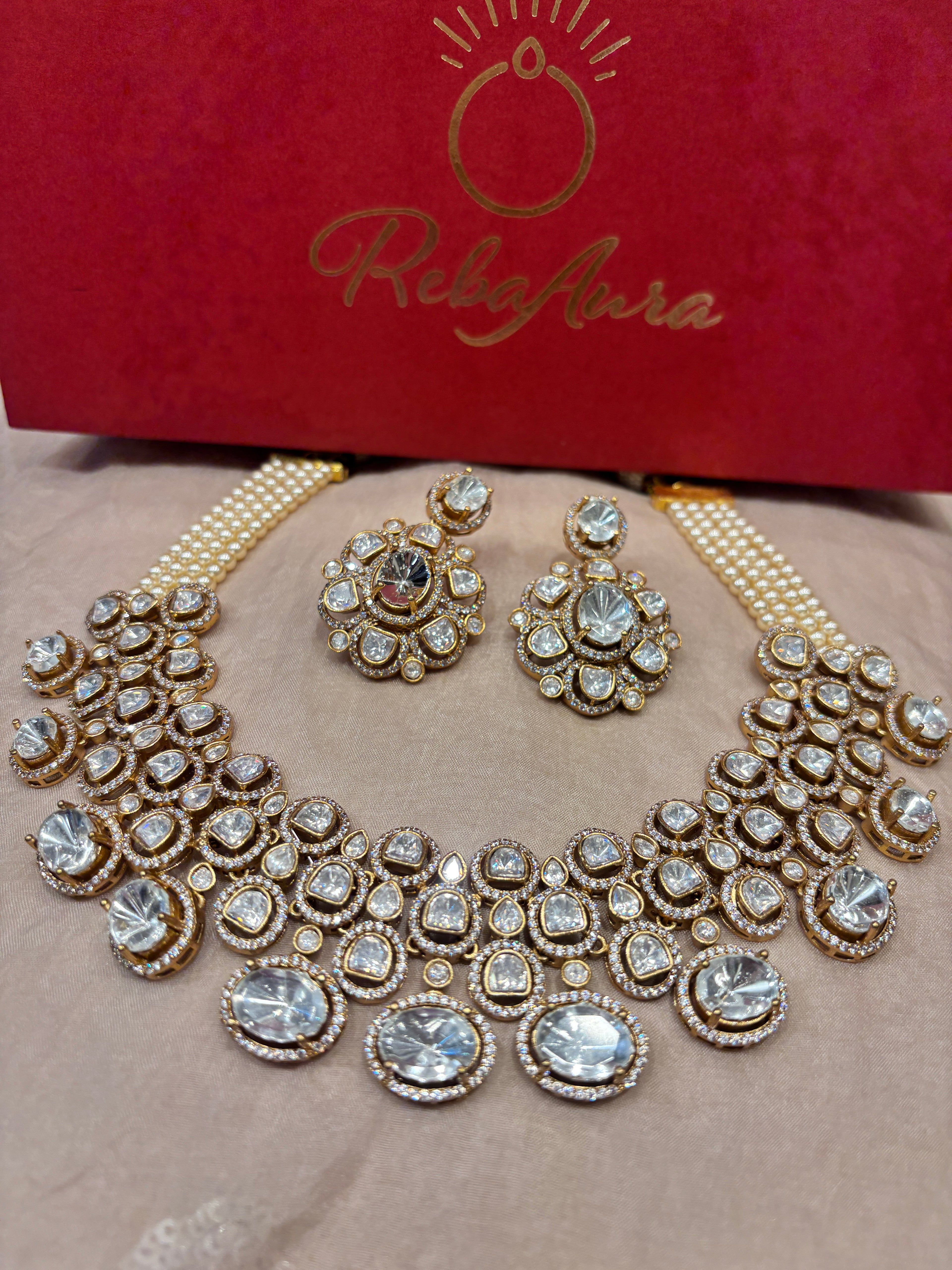 Nandini Moissanite Polki Set with Earrings