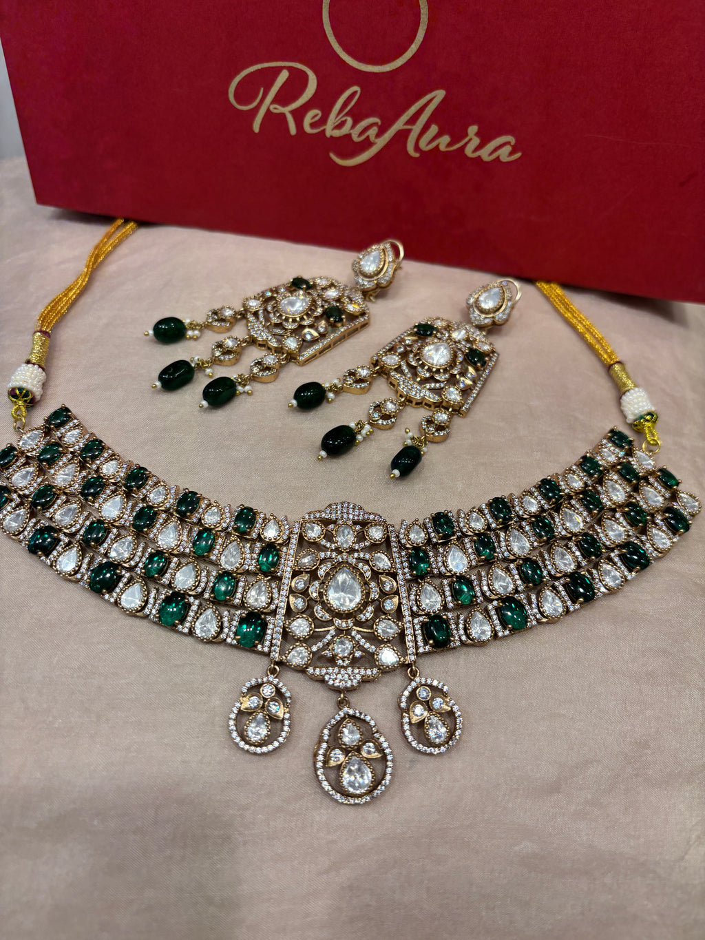 Premium Moissanite Polki Set with earrings