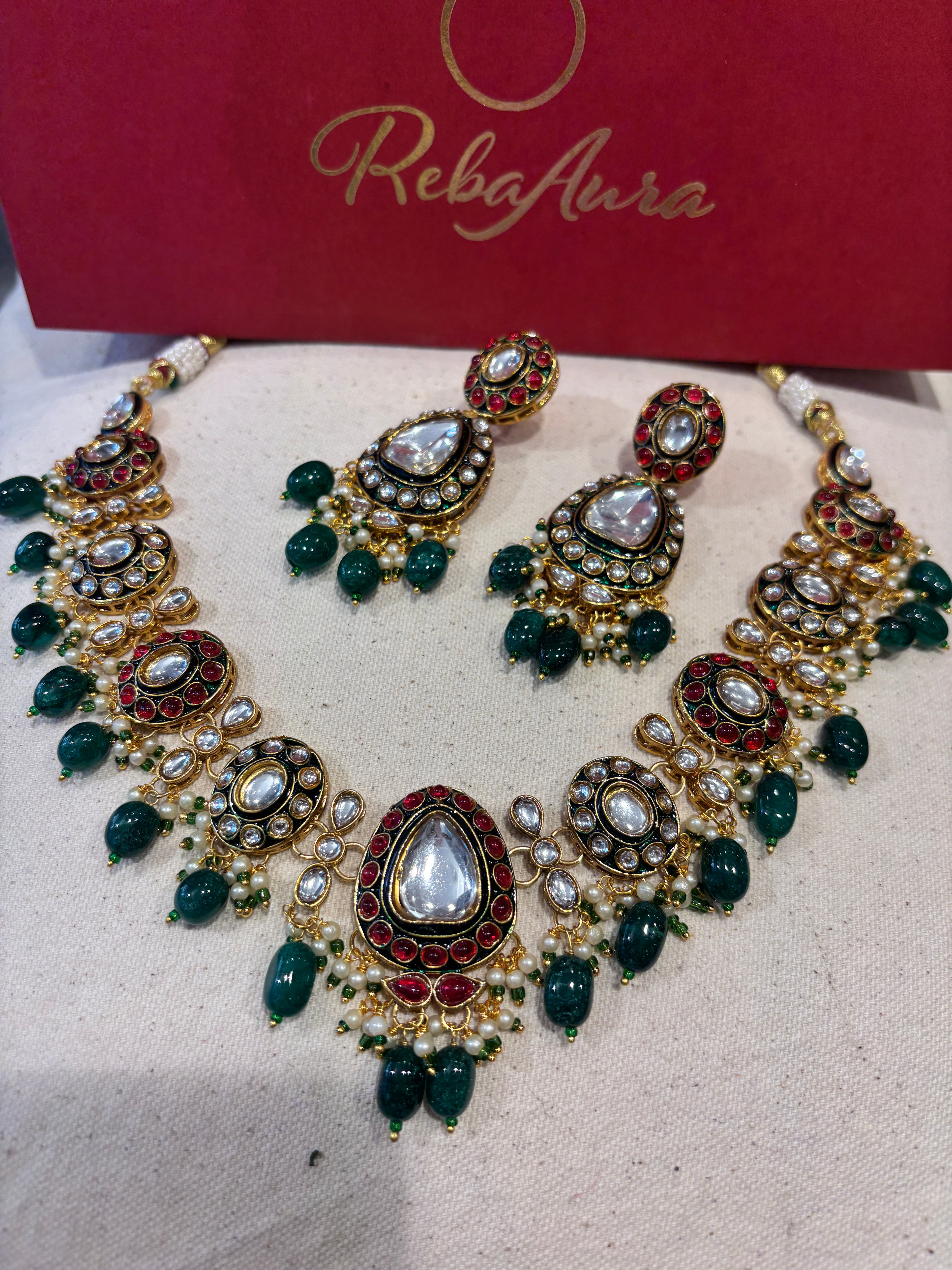 Pachi Kundan Emerald set
